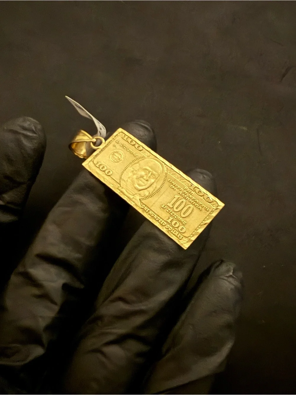 Hundred dollar bill gold pendant